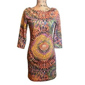 Sunny Girl Womens Boho Artsy Eclectic Maximalist Art To Wear Dress Orange Medium